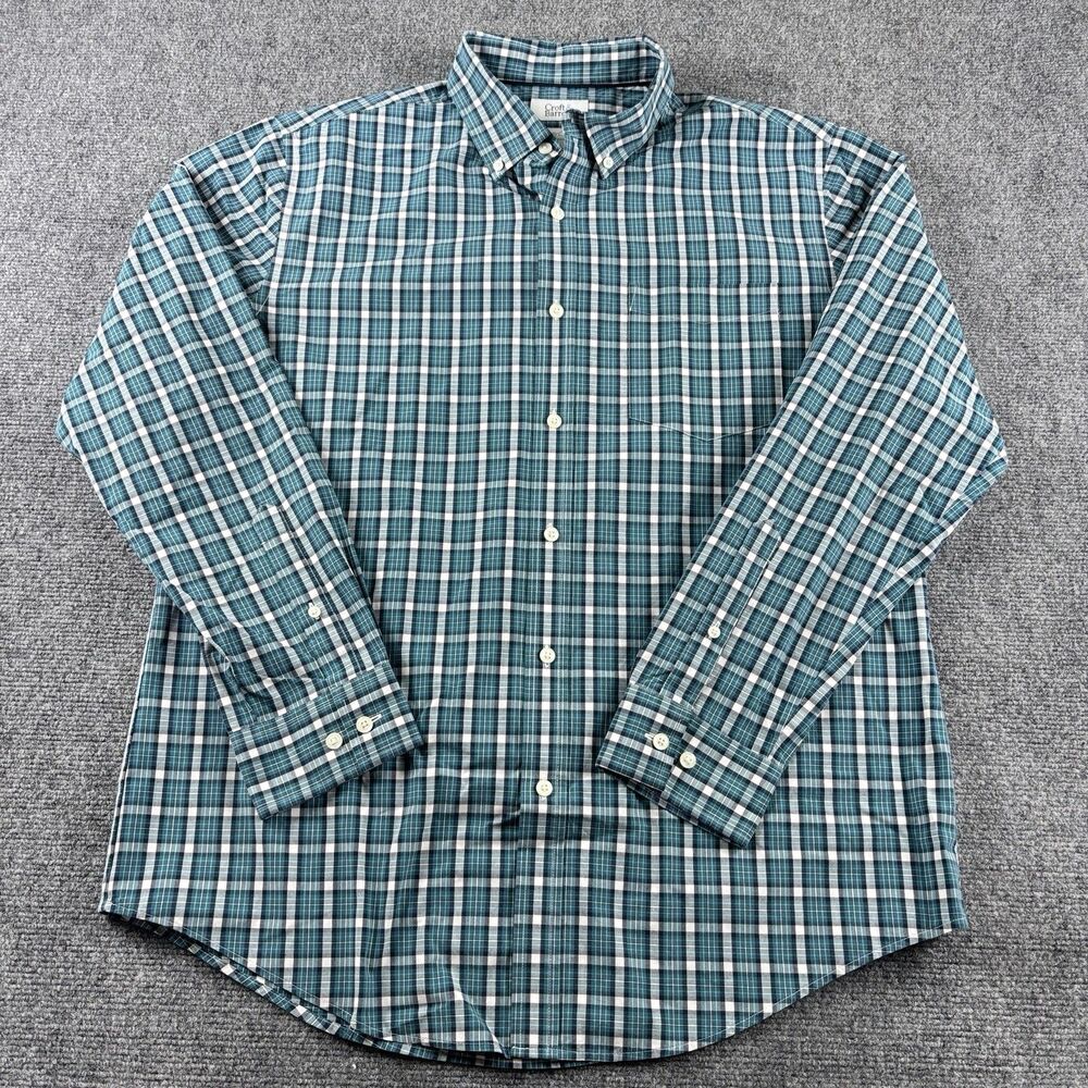 Croft & Barrow Shirt Mens Large L Teal Blue Plaid Easy Care Button Down